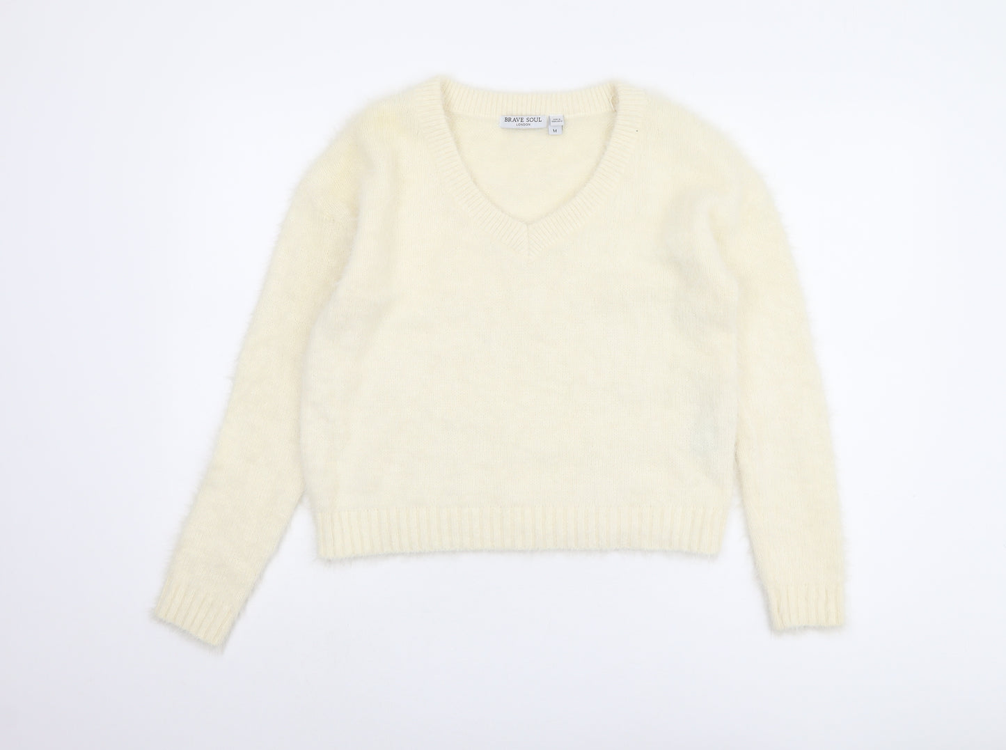 Brave Soul Women's Ivory V-Neck Pullover Jumper, Size 12