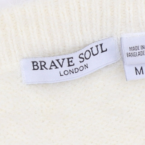 Brave Soul Women's Ivory V-Neck Pullover Jumper, Size 12