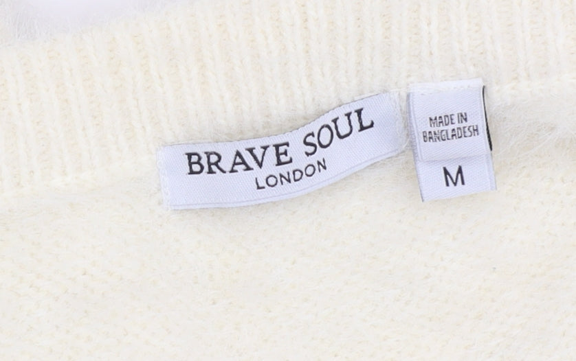 Brave Soul Women's Ivory V-Neck Pullover Jumper, Size 12