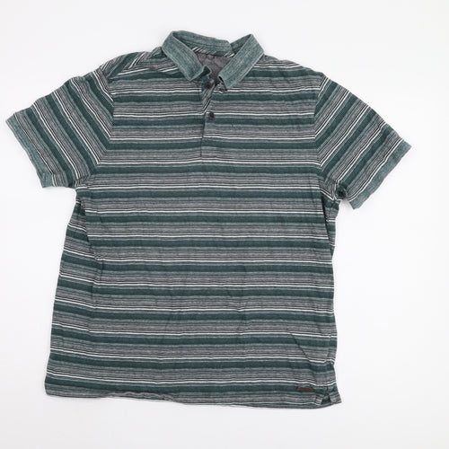 Debenhams Men's Green Striped Polo Shirt Large