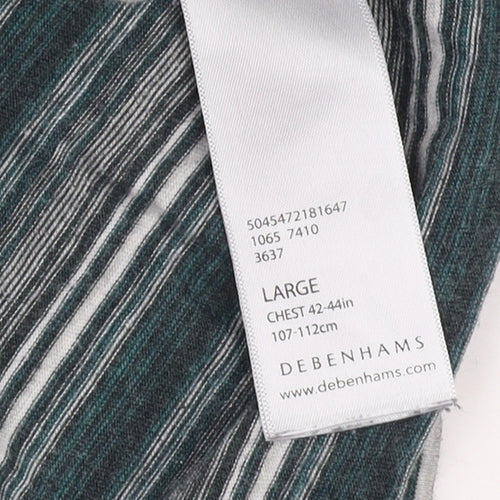 Debenhams Men's Green Striped Polo Shirt Large