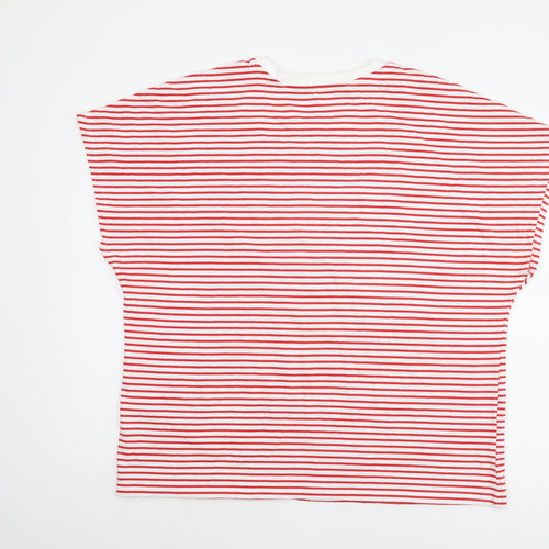 Zara Women's Red Striped Cotton T-Shirt XL
