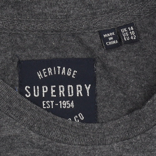 Superdry Women's Grey Striped T-Shirt, Size 14, Retro Style
