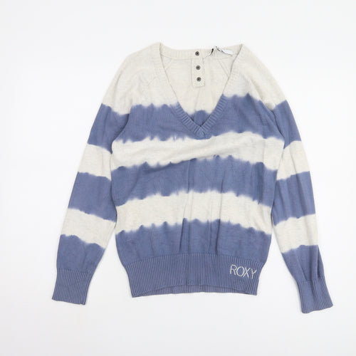 Roxy Women's Blue Beige Striped Pullover Jumper Size 6