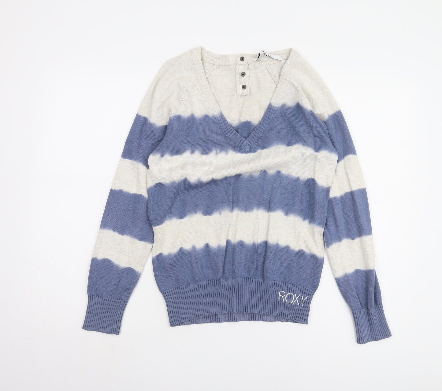 Roxy Women's Blue Beige Striped Pullover Jumper Size 6