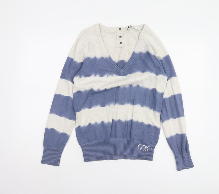 Roxy Women's Blue Beige Striped Pullover Jumper Size 6
