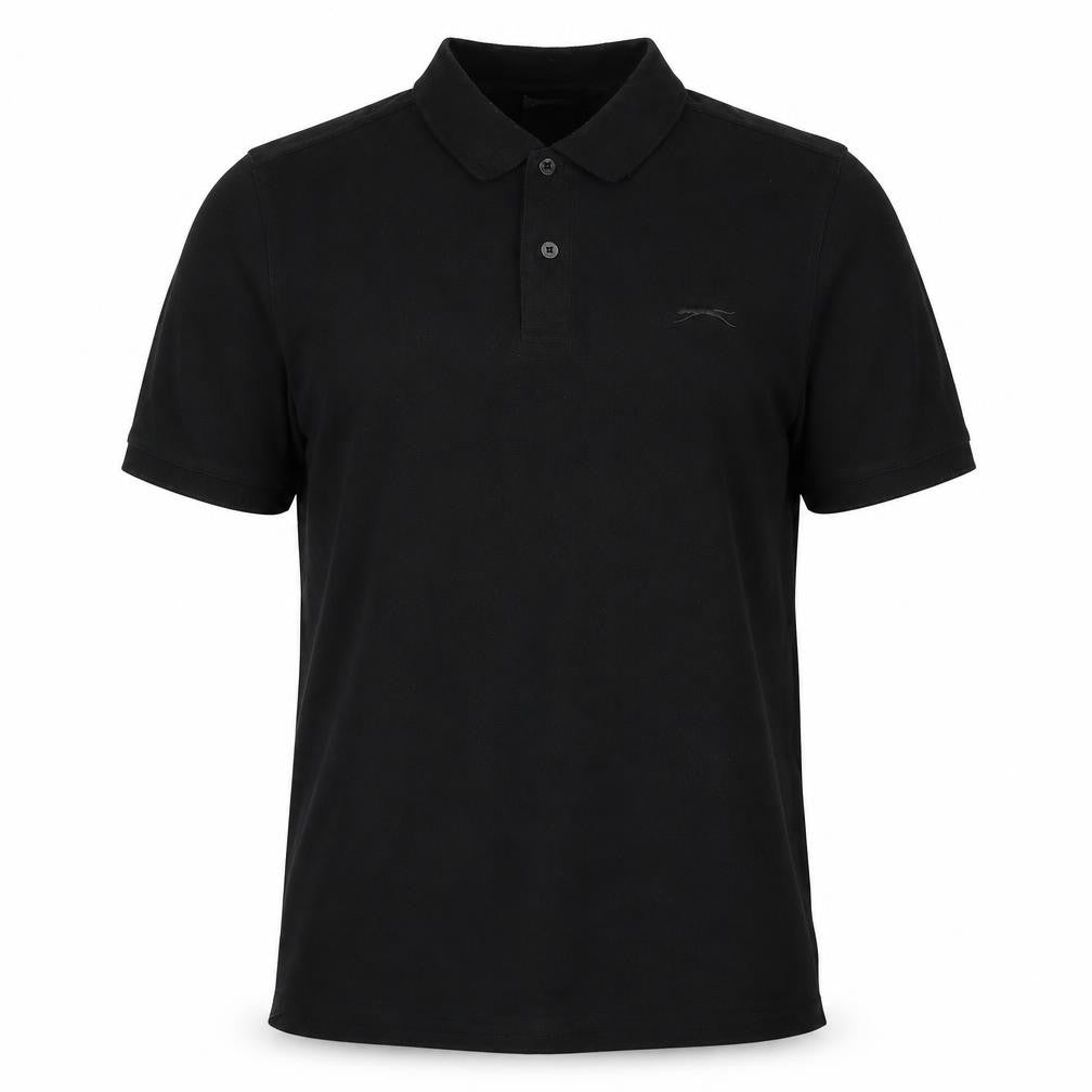 Front view of Slazenger Men's Black Polo Shirt L - Casual Solid Short Sleeve