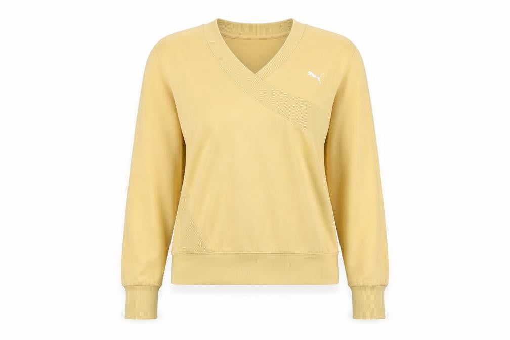Front view of Puma Women's Beige Wrap Sweatshirt XS, Casual V-Neck