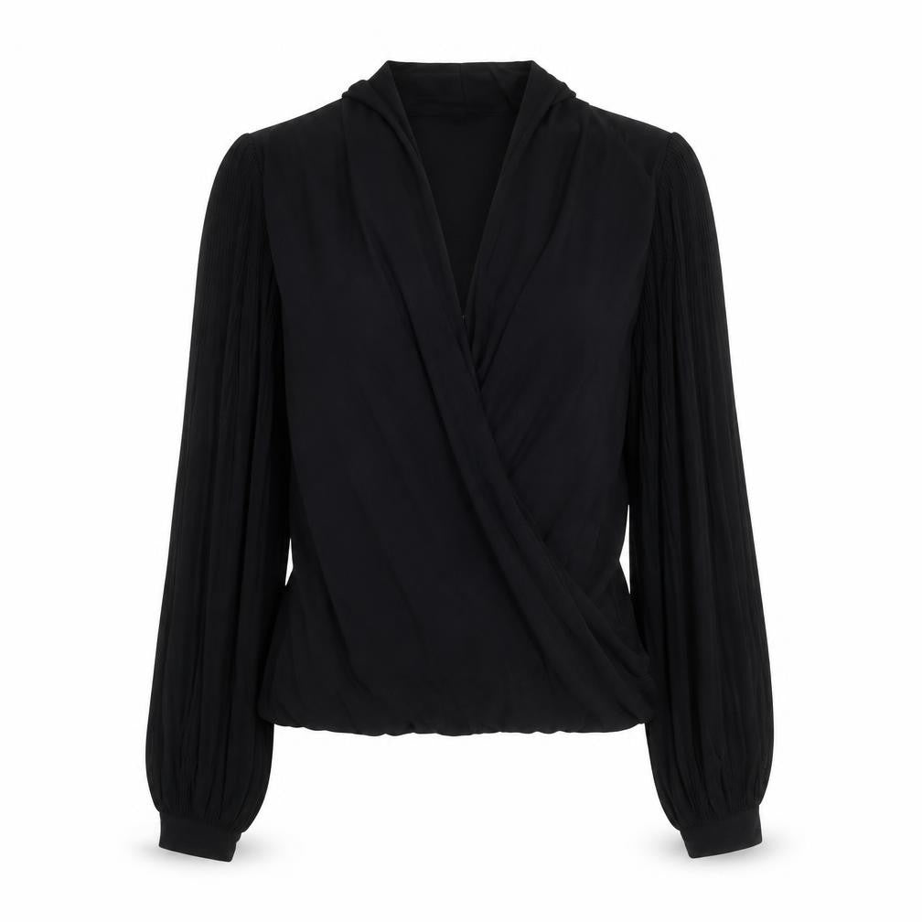 Front view of Jasper Conran Black Wrap Blouse, Women, size 8, Elegant