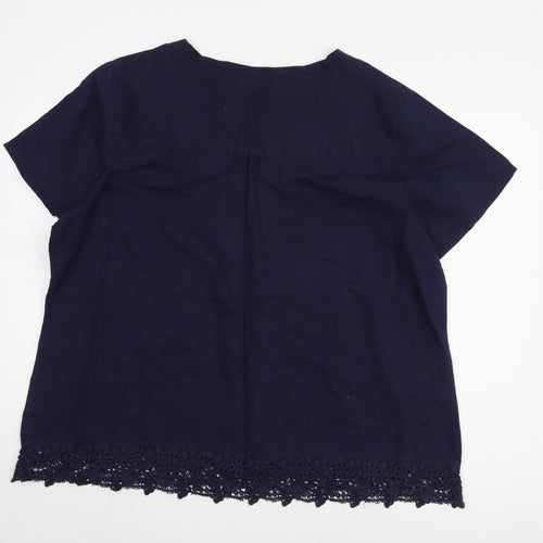 Cotton Traders Women's Blue Crochet Detail Top Size 24