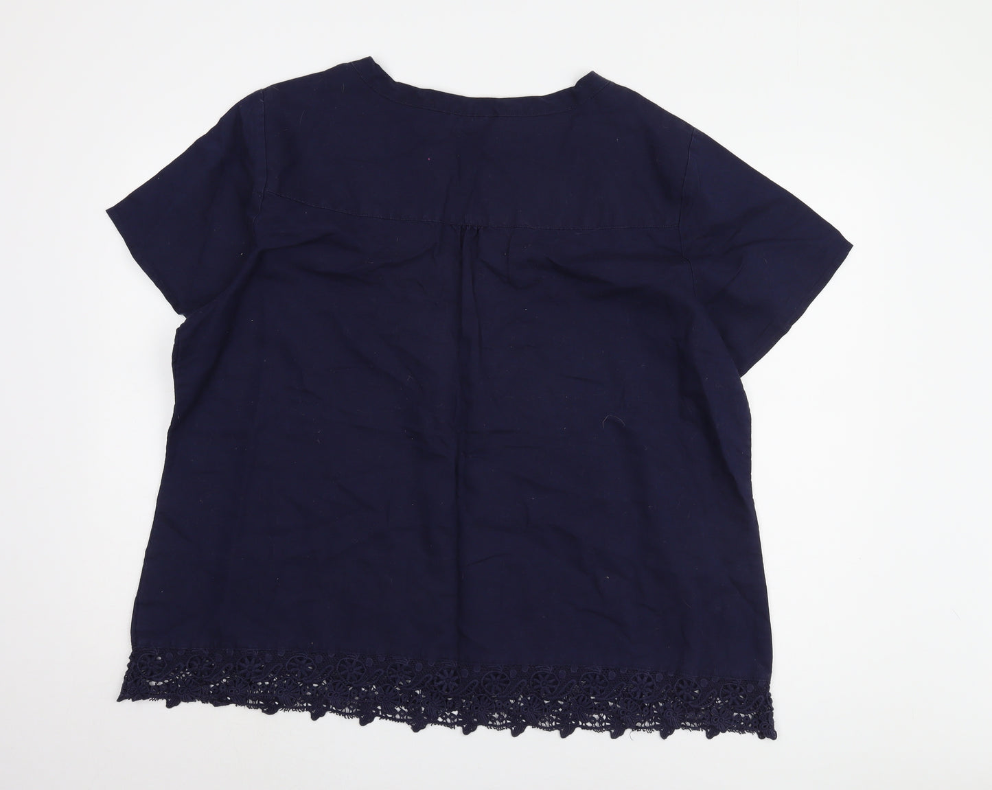 Cotton Traders Women's Blue Crochet Detail Top Size 24
