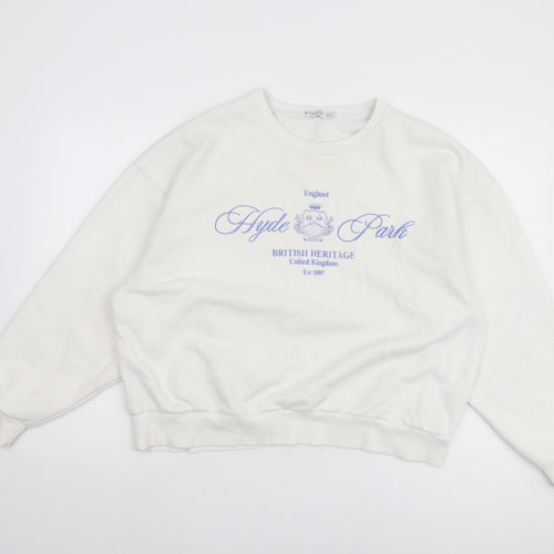 Stradivarius Women's White Logo Pullover Sweatshirt Size 12