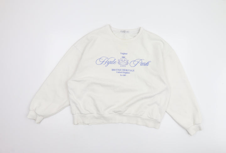 Stradivarius Women's White Logo Pullover Sweatshirt Size 12