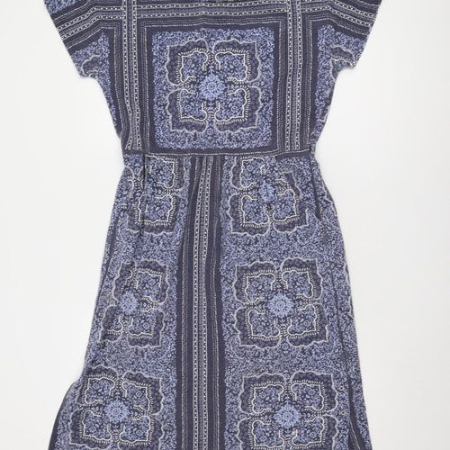 White Stuff Women's Blue Dress UK 10 Geometric Pattern