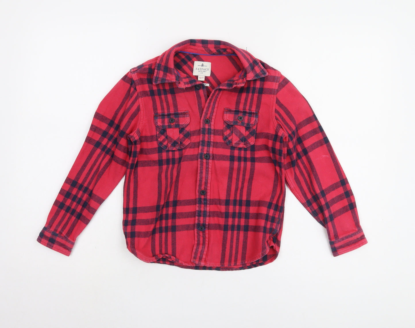 Fat Face Girls Red Plaid Button-Up Shirt 6-7 Years