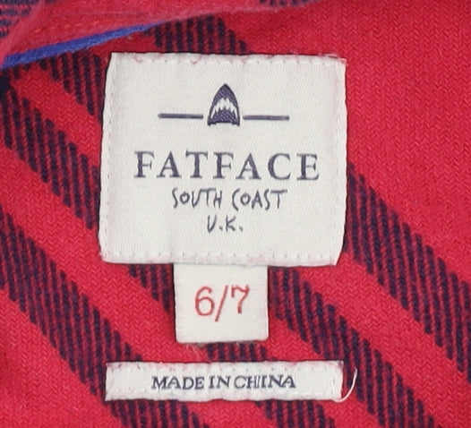 Fat Face Girls Red Plaid Button-Up Shirt 6-7 Years