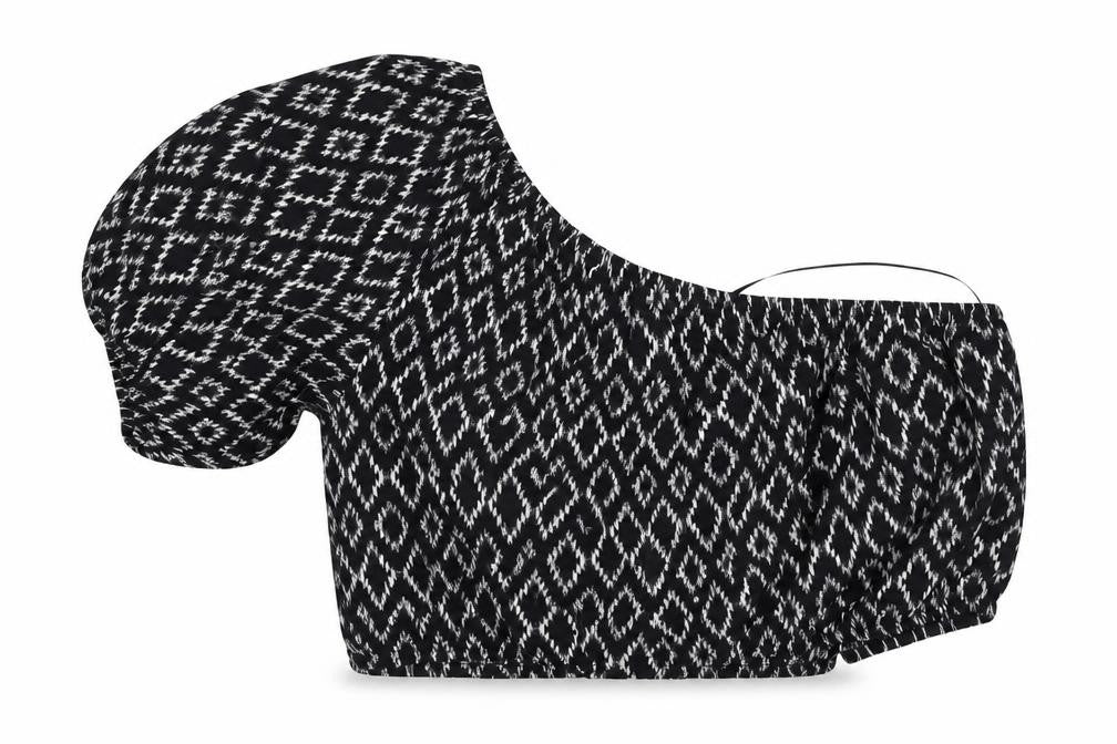 Front view of Banana Republic Women's Black Geometric Cropped Top -, size S