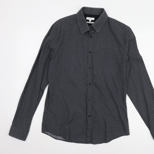 Reiss Men's Black Geometric Slim Fit L Shirt