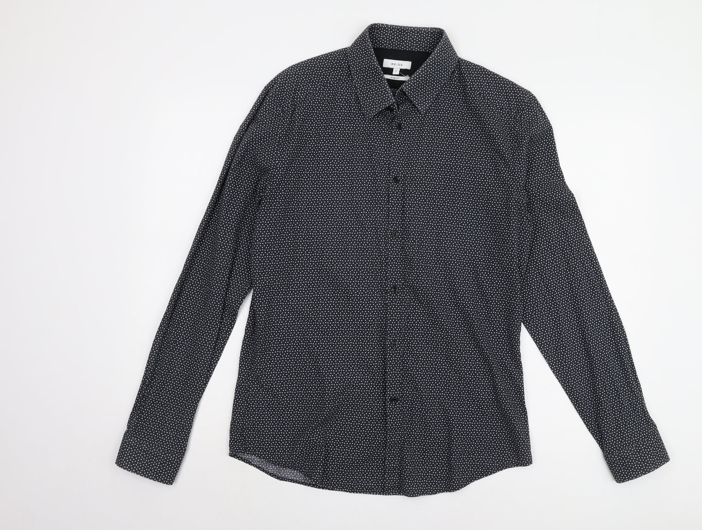 Reiss Men's Black Geometric Slim Fit L Shirt