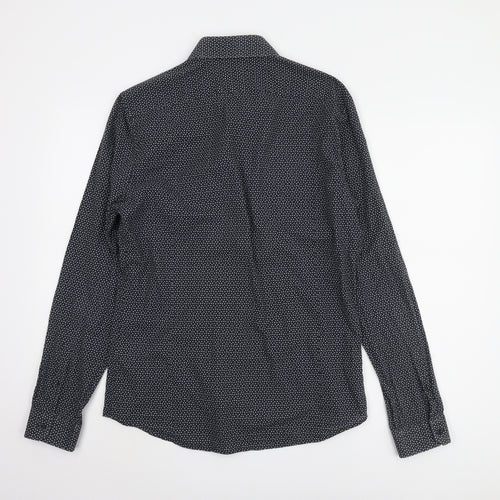 Reiss Men's Black Geometric Slim Fit L Shirt