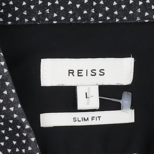 Reiss Men's Black Geometric Slim Fit L Shirt