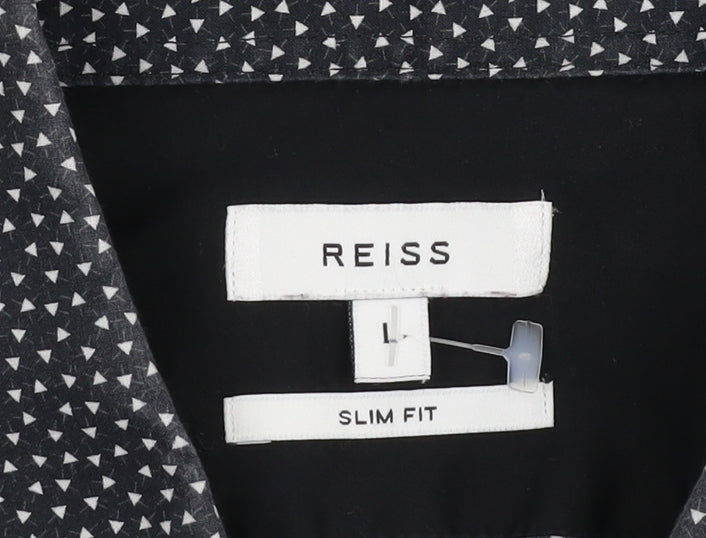 Reiss Men's Black Geometric Slim Fit L Shirt