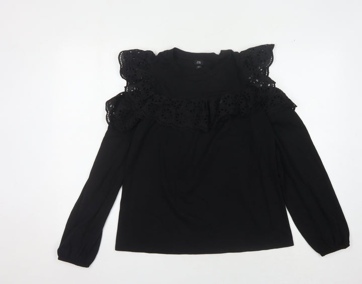 River Island Women's Black Crochet Accent Top Size 10