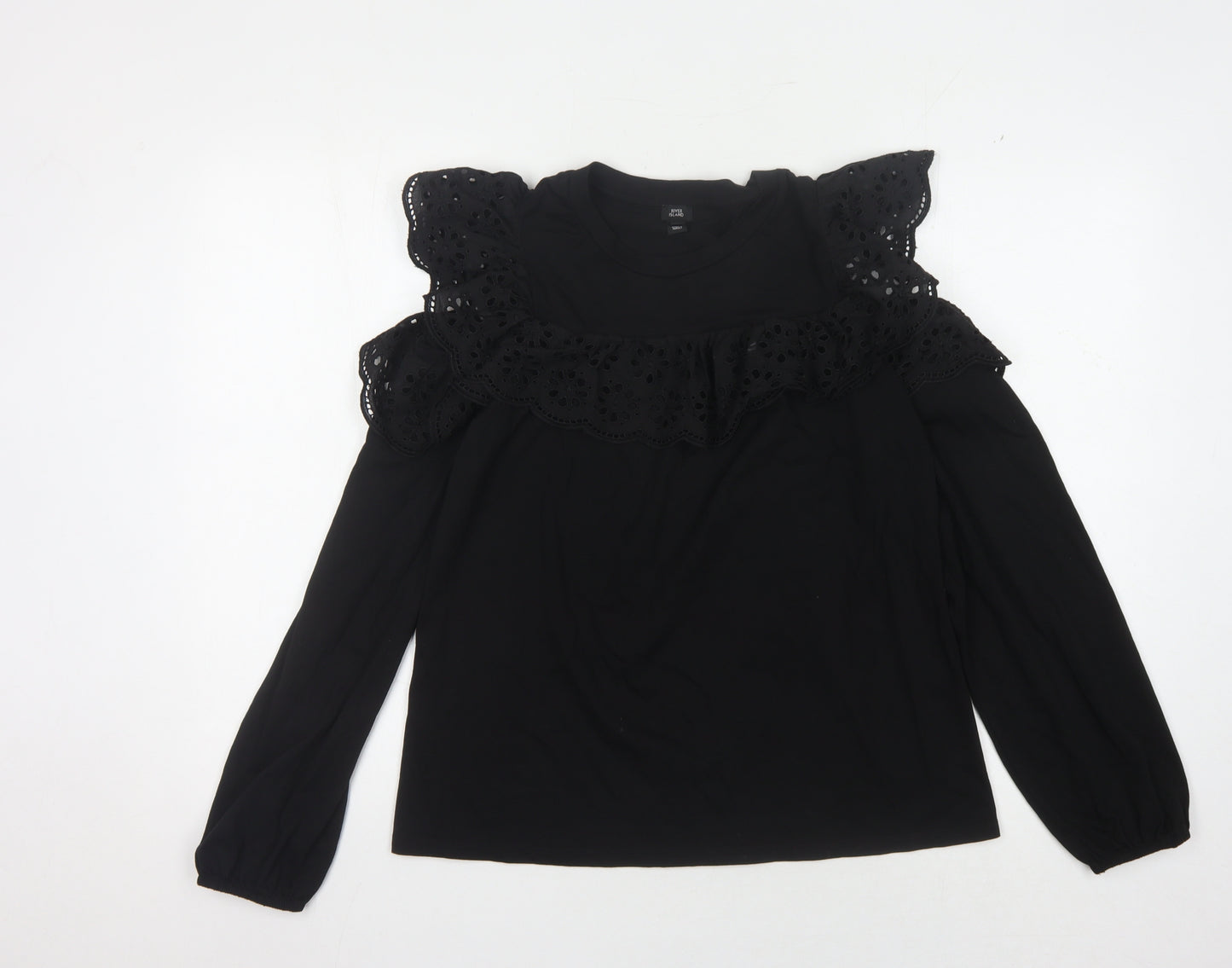 River Island Women's Black Crochet Accent Top Size 10