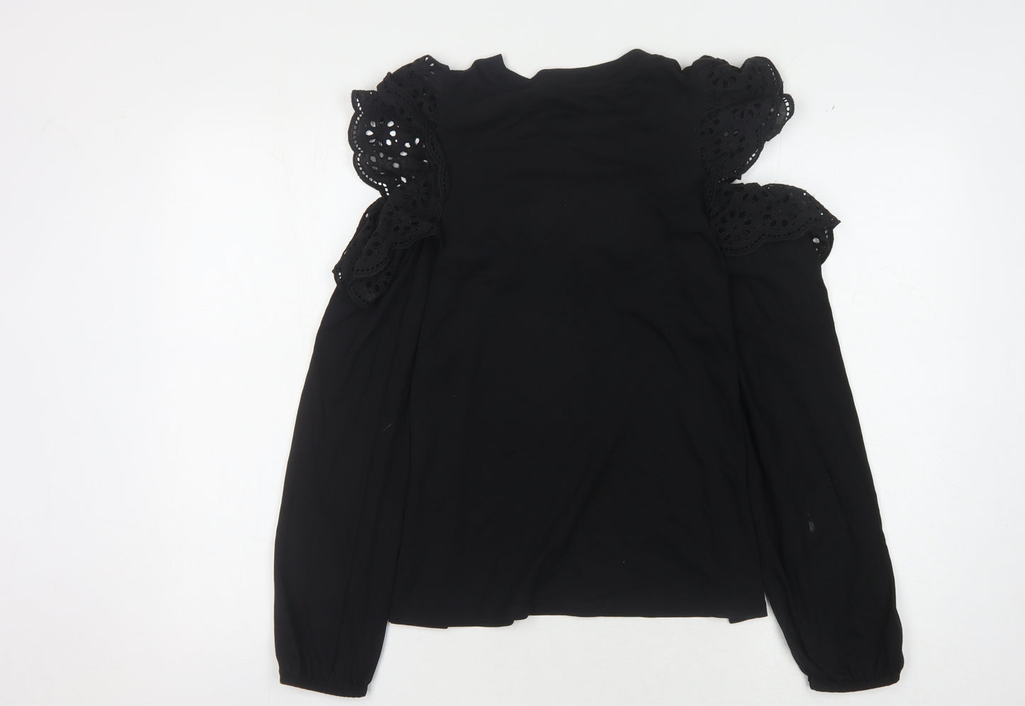 River Island Women's Black Crochet Accent Top Size 10