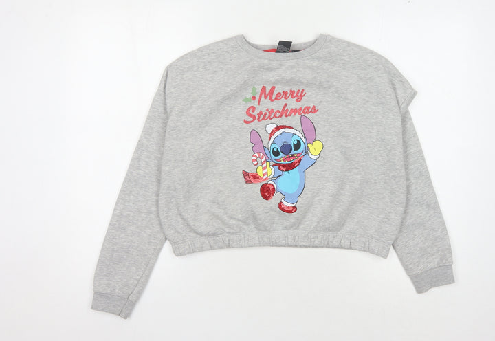Disney Primark Girls Grey Long Sleeve Merry Stichmas Sweatshirt