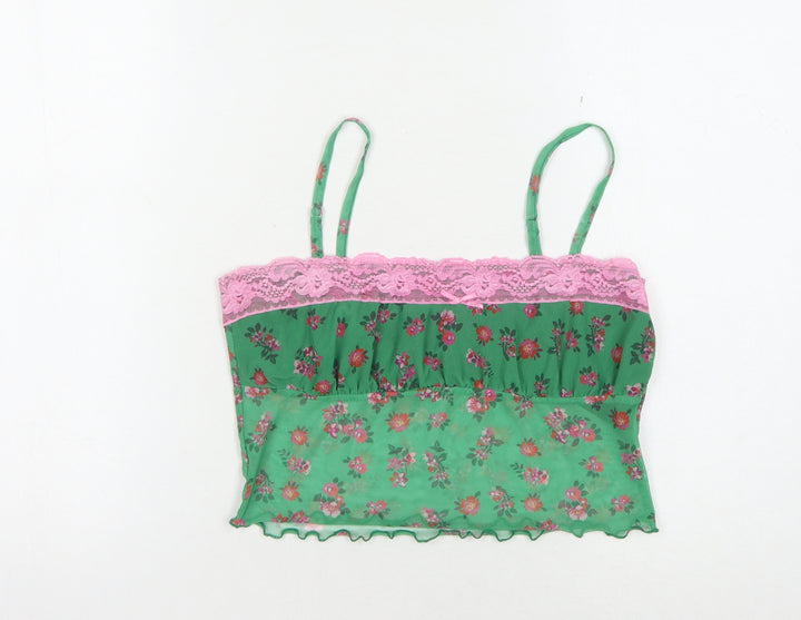 Urban Outfitters Women's Green Floral Camisole Tank - Small