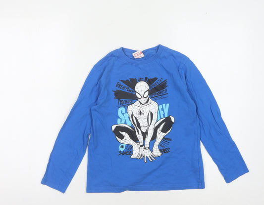 Front view of Primark boys’ blue spider-man graphic long sleeve t-shirt
