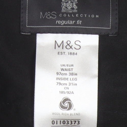 Marks and Spencer Men's Brown Dress Pants, Regular Fit, 38 in Waist