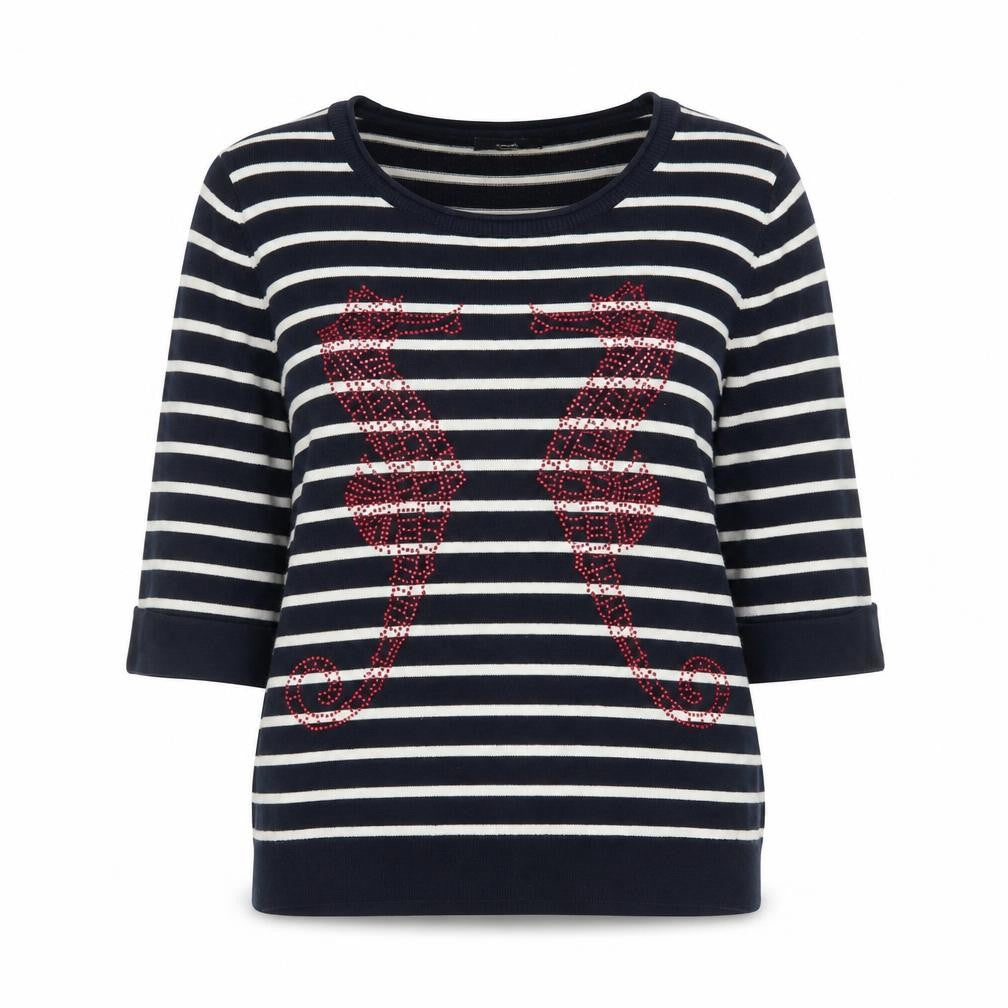 Front view of Wallis Women's Black Striped Pullover S Nautical