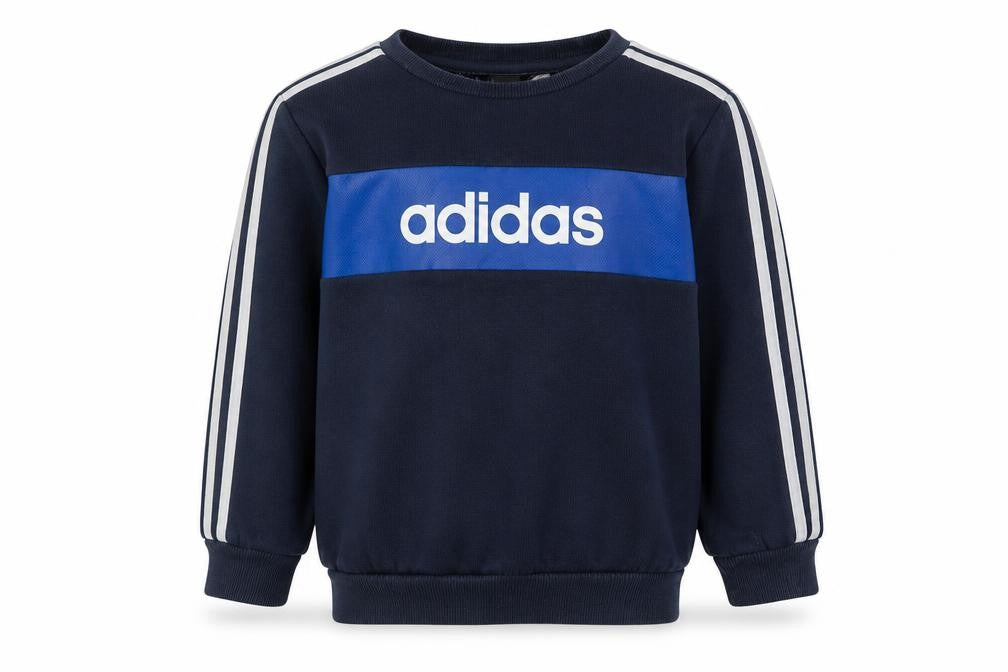 Front view of Adidas boys’ blue pullover sweatshirt 4 years logo casual