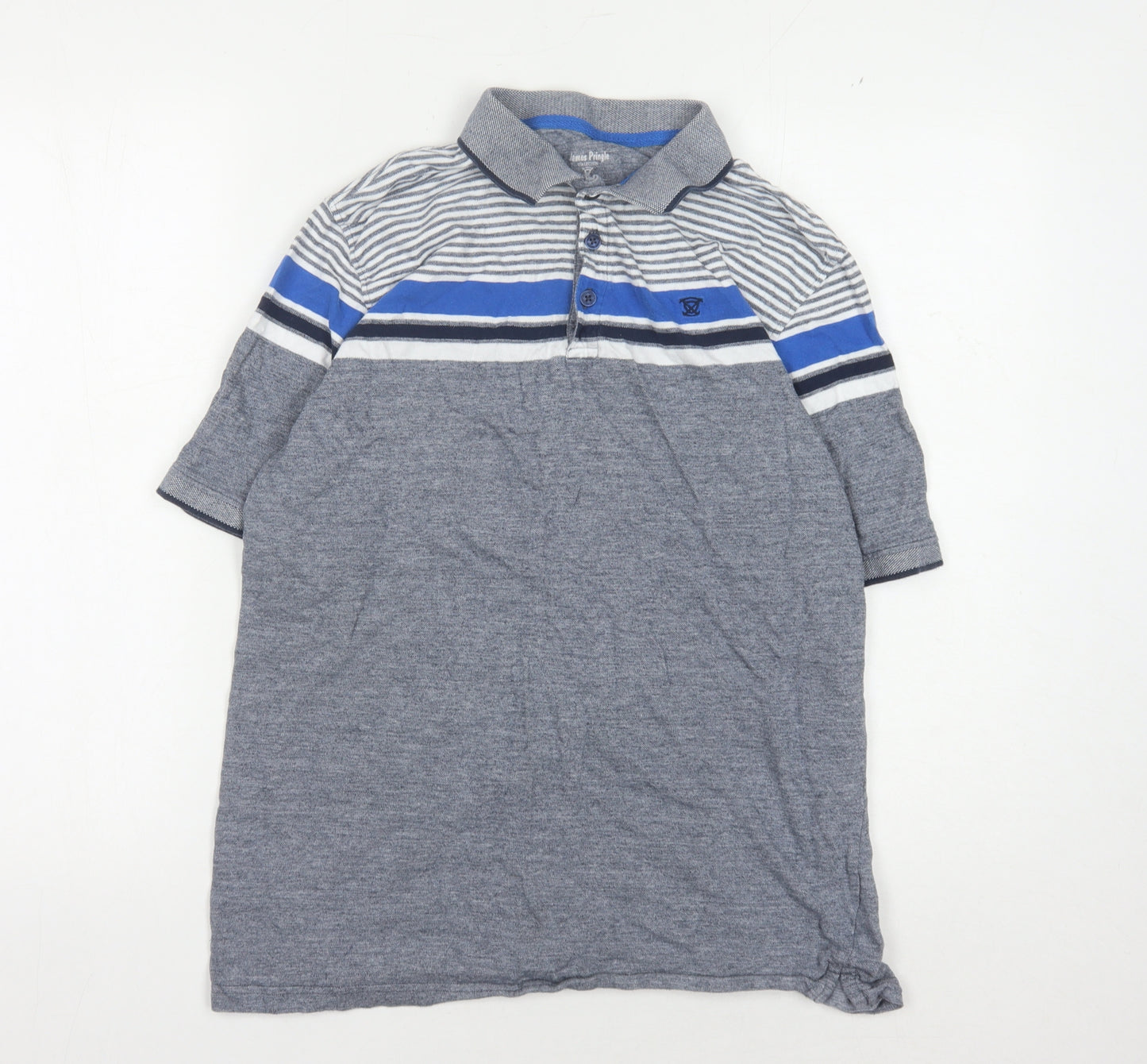 James Pringle Men's Blue Striped Polo Shirt Large