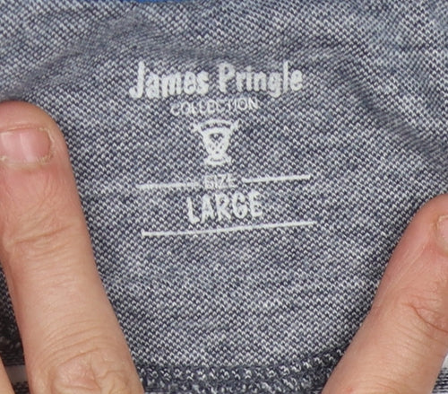 James Pringle Men's Blue Striped Polo Shirt Large