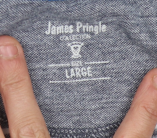 James Pringle Men's Blue Striped Polo Shirt Large