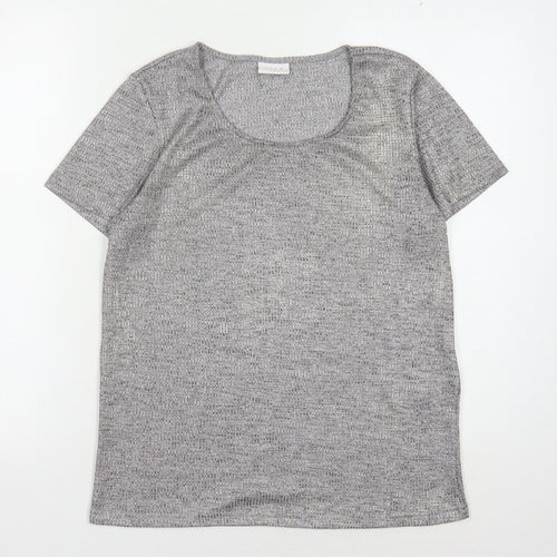 VILA Women's Grey Scoop Neck T-Shirt, Size L, Casual, Stretch