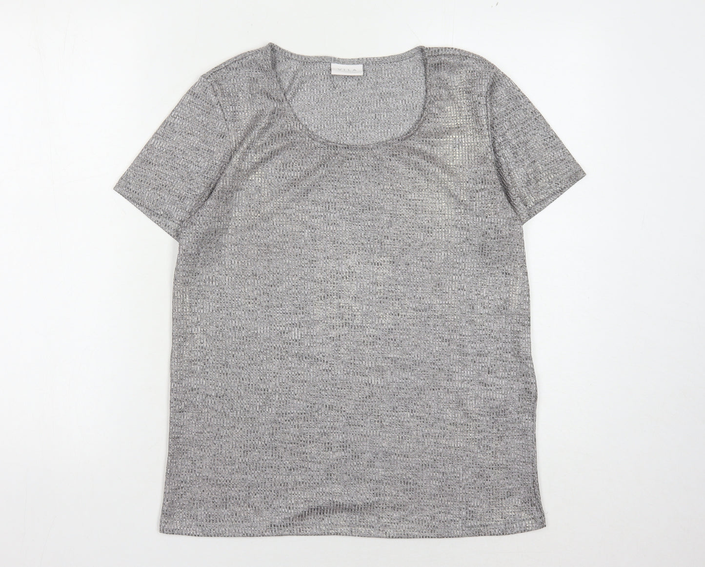 VILA Women's Grey Scoop Neck T-Shirt, Size L, Casual, Stretch