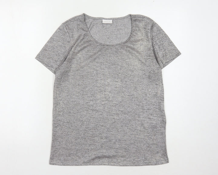 VILA Women's Grey Scoop Neck T-Shirt, Size L, Casual, Stretch
