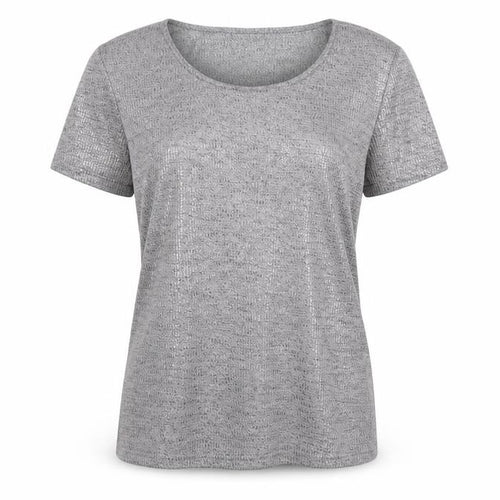 VILA Women's Grey Scoop Neck T-Shirt, Size L, Casual, Stretch