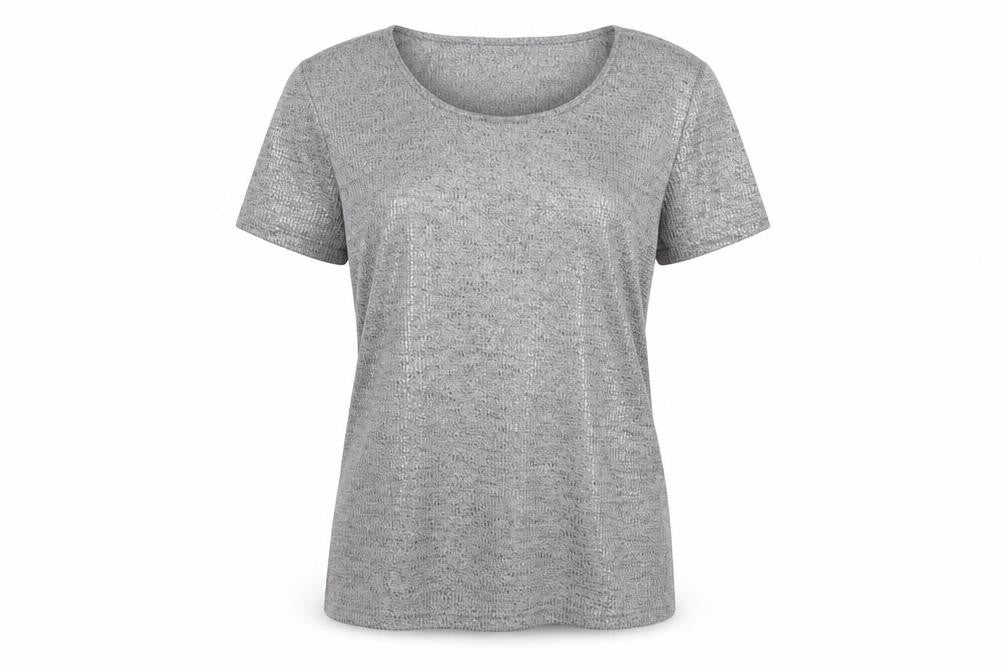 VILA Women's Grey Scoop Neck T-Shirt, Size L, Casual, Stretch