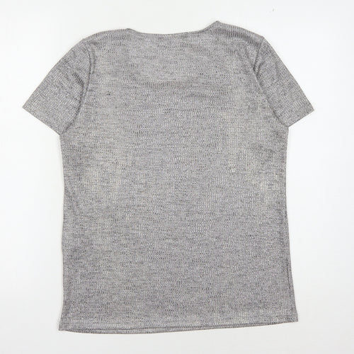 VILA Women's Grey Scoop Neck T-Shirt, Size L, Casual, Stretch