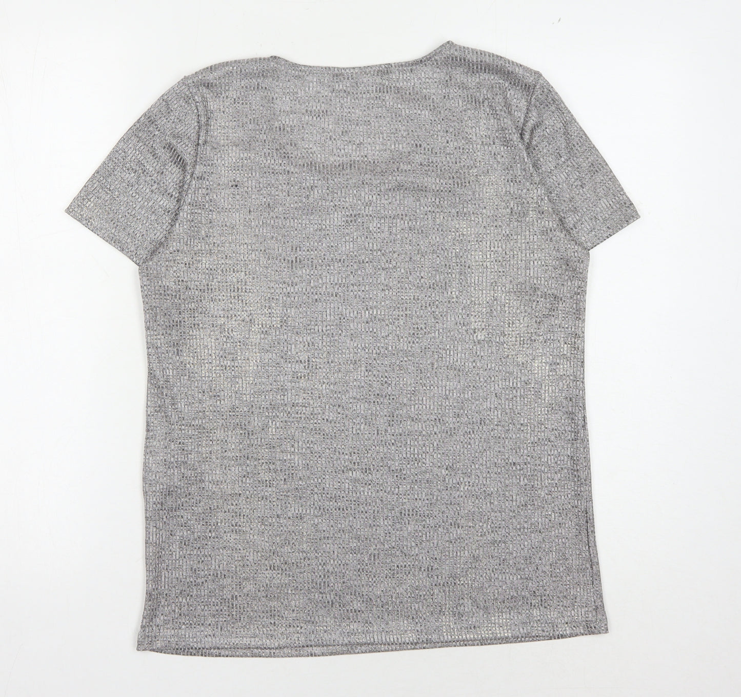VILA Women's Grey Scoop Neck T-Shirt, Size L, Casual, Stretch