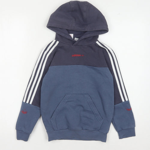 Adidas Boys Blue Pullover Hoodie XS Colourblock