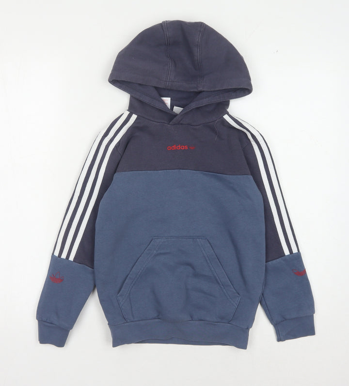 Adidas Boys Blue Pullover Hoodie XS Colourblock