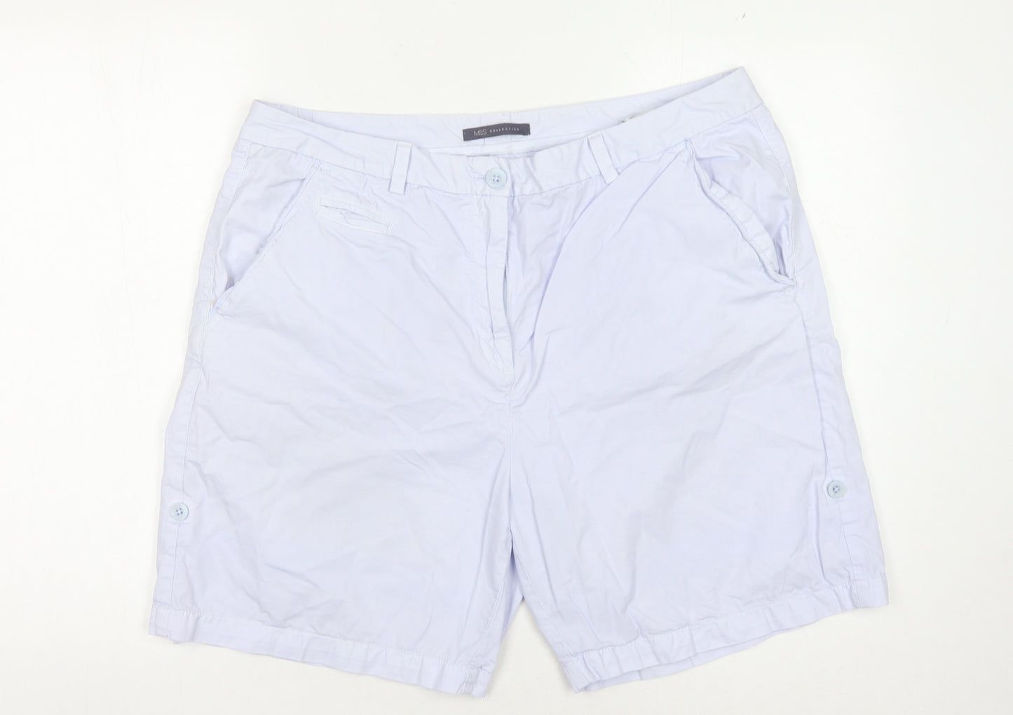 Marks and Spencer Women's Blue Cotton Chino Shorts, Size 18