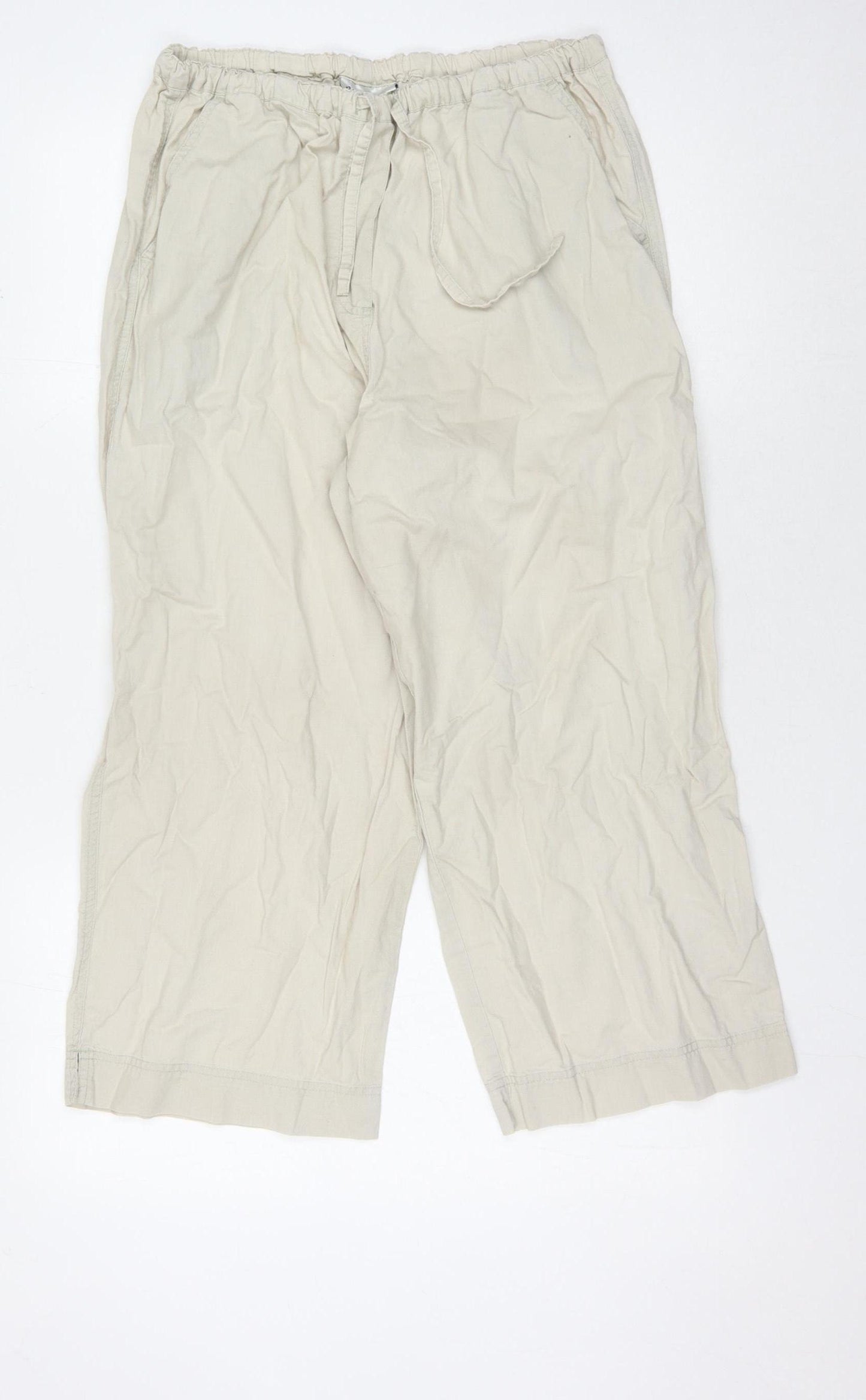 BHS Women's Beige Wide-Leg Trousers, Size 14