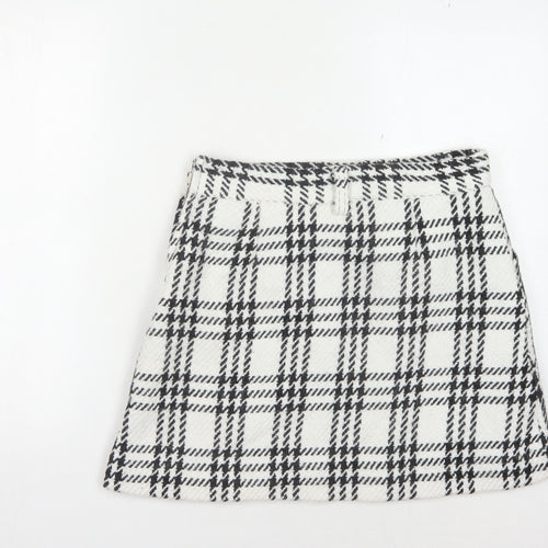 Lost Ink Women's White Check Skirt L